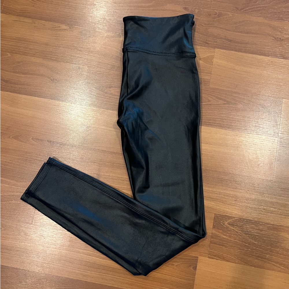 SPANX Faux Black Leather Leggings Size Medium
